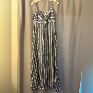 Striped Blue and White linen Maxi Dress